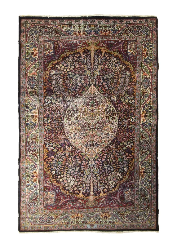 Persian Rug Kerman Handmade Area Antique Traditional 4'6"x7'0" (5x7) Pink Blue Tree of Life Design #A35440