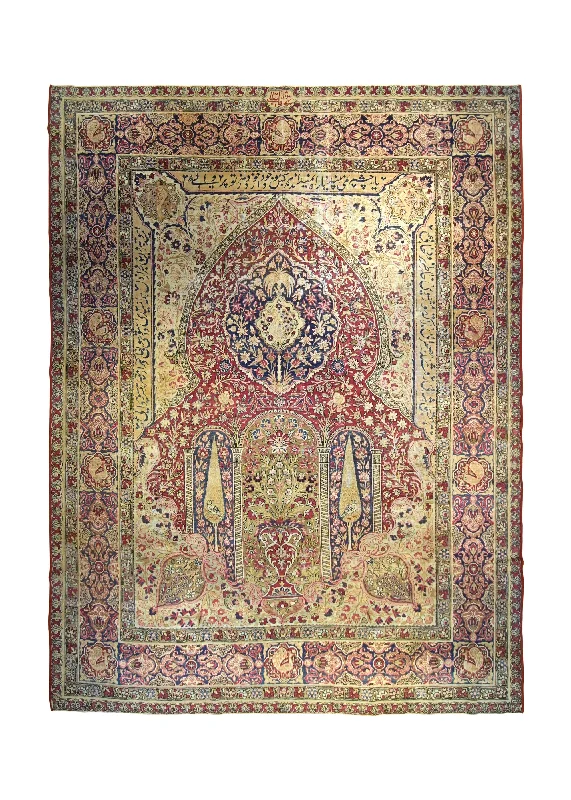 Persian Rug Kermanshah Handmade Area Antique Traditional 8'8"x11'4" (9x11) Pink Tree of Life Ghaseti Floral Poetry Design #A35416