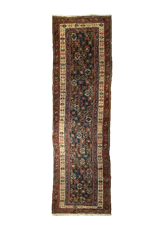 Persian Rug Kurdistan Handmade Runner Antique Tribal 3'6"x13'1" (4x13) Red Blue Geometric Design #A35457