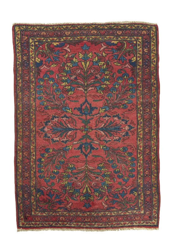 Persian Rug Lilihan Handmade Area Antique Traditional 3'6"x4'10" (4x5) Red Floral Design #26952