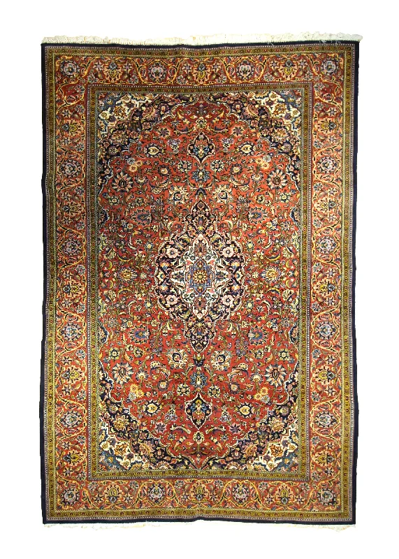 Persian Rug Qum Handmade Area Traditional 6'8"x10'1" (7x10) Blue Yellow/Gold Red Floral Design #A35461