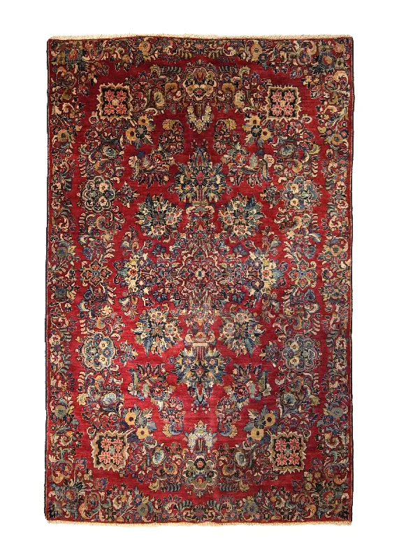 Persian Rug Sarouk Handmade Area Antique Traditional 5'9"x8'10" (6x9) Red Floral Design #A35388