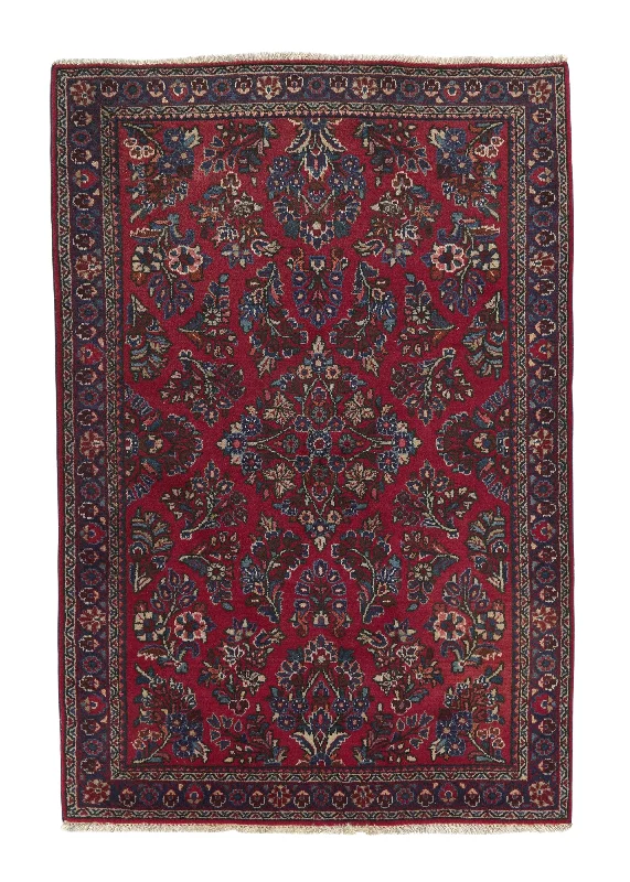 Persian Rug Sarouk Handmade Area Traditional Vintage 3'4"x5'0" (3x5) Red Floral Design #33882