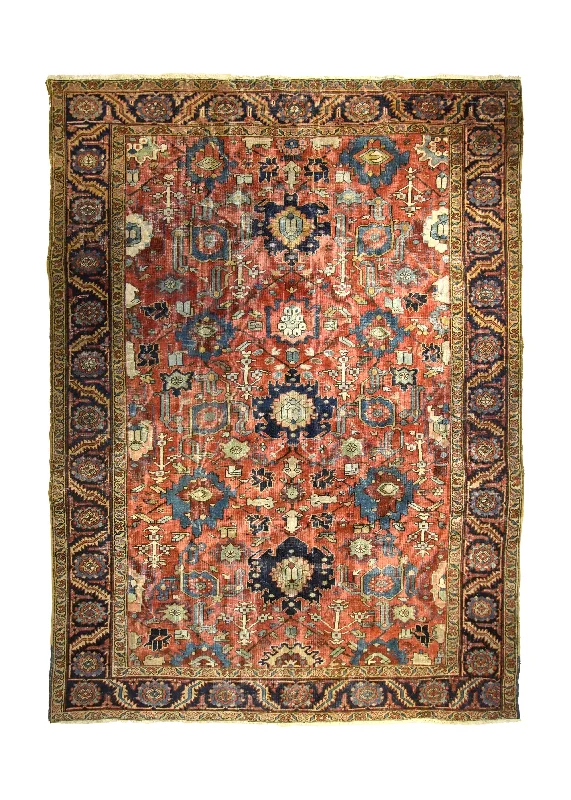 Persian Rug Serapi Handmade Area Antique Tribal 8'9"x11'8" (9x12) Red Yellow/Gold Blue Geometric Design #A35458