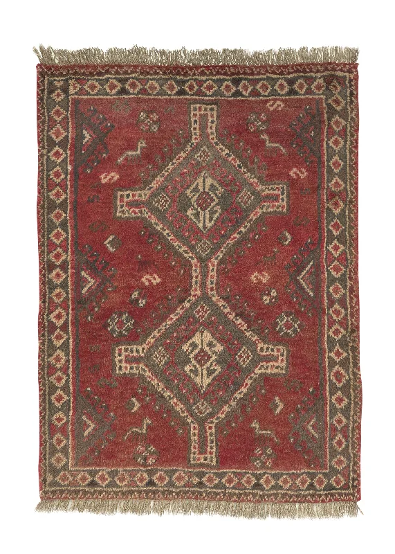 Persian Rug Shiraz Handmade Area Tribal 3'3"x4'6" (3x5) Red Geometric Design #19180