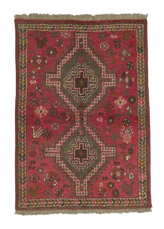 Persian Rug Shiraz Handmade Area Tribal 3'3"x4'7" (3x5) Red Geometric Design #19220