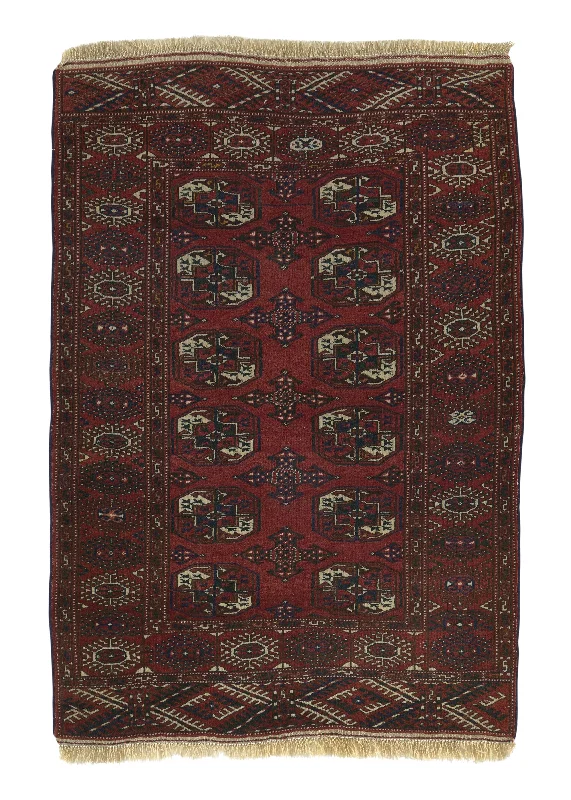 Persian Rug Turkmen Handmade Area Tribal 3'6"x5'0" (4x5) Red Geometric Design #34309