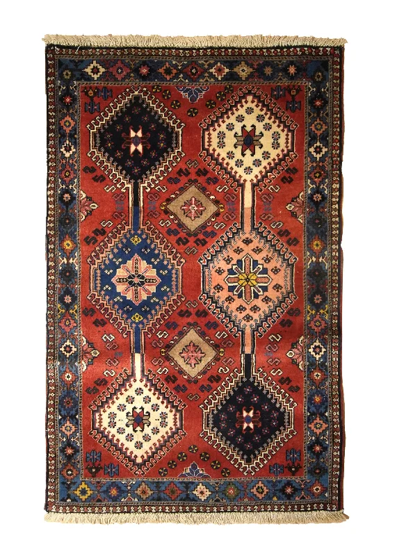 Persian Rug Yalameh Handmade Area Tribal Vintage 2'7"x4'1" (3x4) Red Blue Geometric Design #A35451