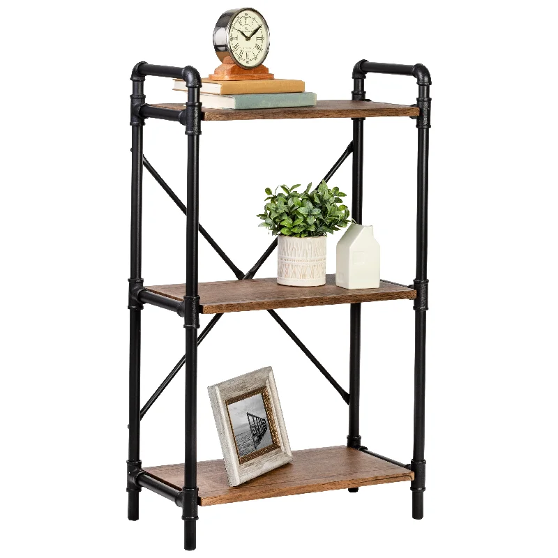 Black/Rustic 3-Tier Industrial Bookshelf