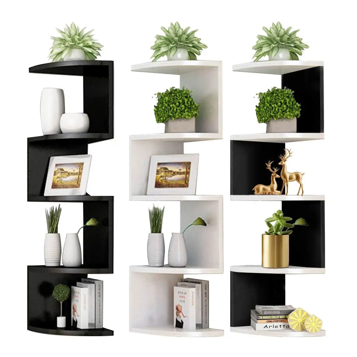 5-Layer Corner Bookshelf Storage Rack Wall Mount Shelf Bookcase Wall Organizer Storage Shelf Wall Corner Bookshelf Space-saving