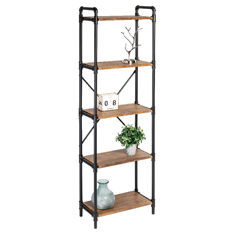 Black/Rustic 5-Tier Industrial Bookshelf