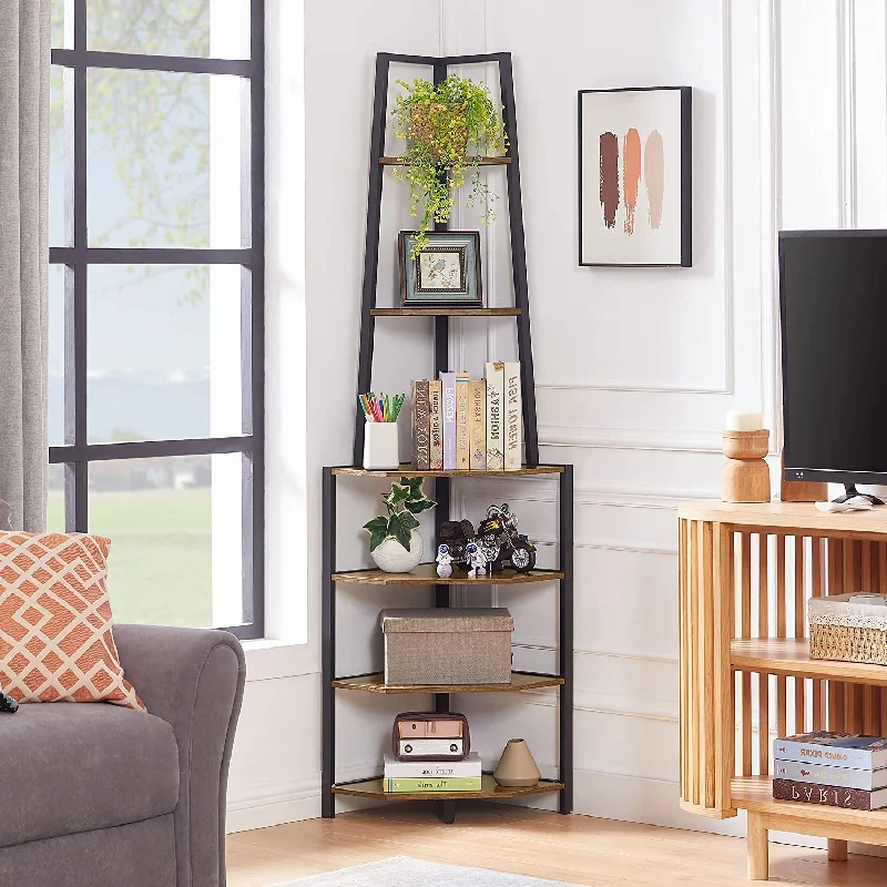 VECELO 6 Tier Corner Shelf, 69 Inch Industrial Bookshelf/Storage Stand with Metal Frame