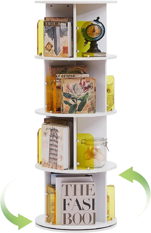 VECELO Rotating Bookshelf with Acrylic Display Window Partition