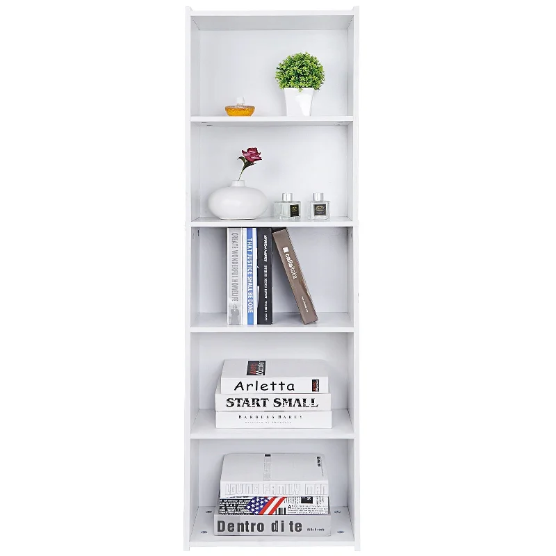 White 5-Tier Wall Shelf Organizer for Home Bookshelf Storage