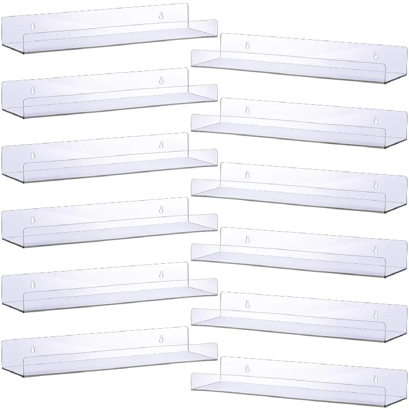 12 Pack Acrylic Floating Shelves Invisible Kids Bookshelf Clear Acrylic Ledge