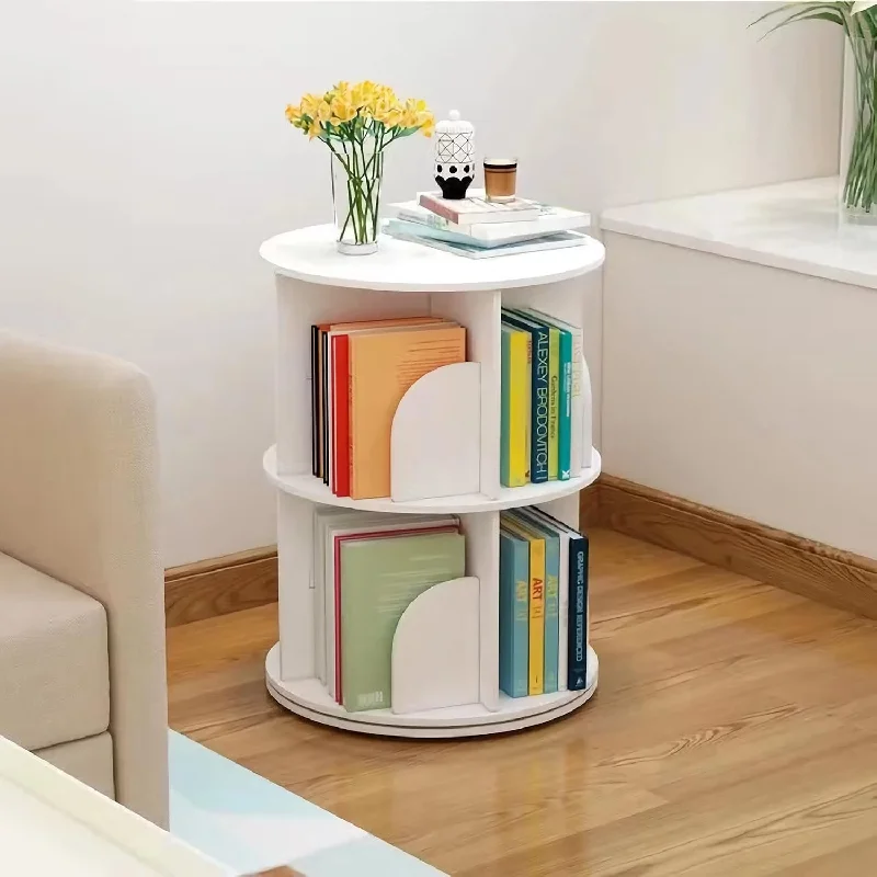 2 Tier 360° Rotating Stackable Shelves Bookshelf Organizer (White) - Intexca