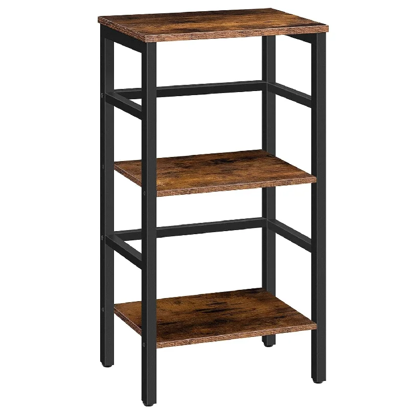 3 Tier Bookshelf, Record Storage Rack With Side Fence, Wooden Free-Standing Sh