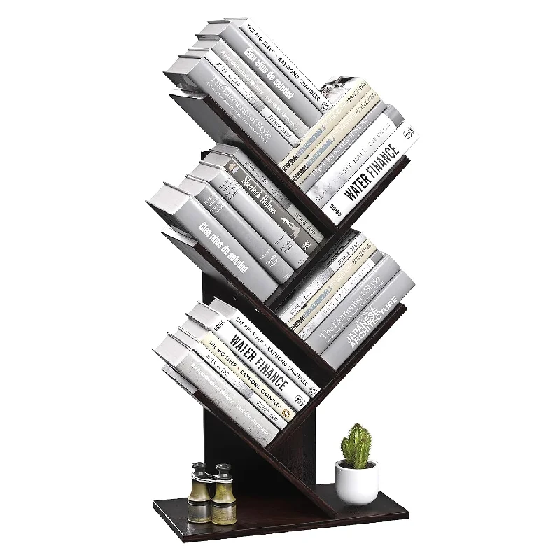 5-Shelf Tree Bookshelf Free Standing Small Book Shelf Narrow Wood Bookcase Flo