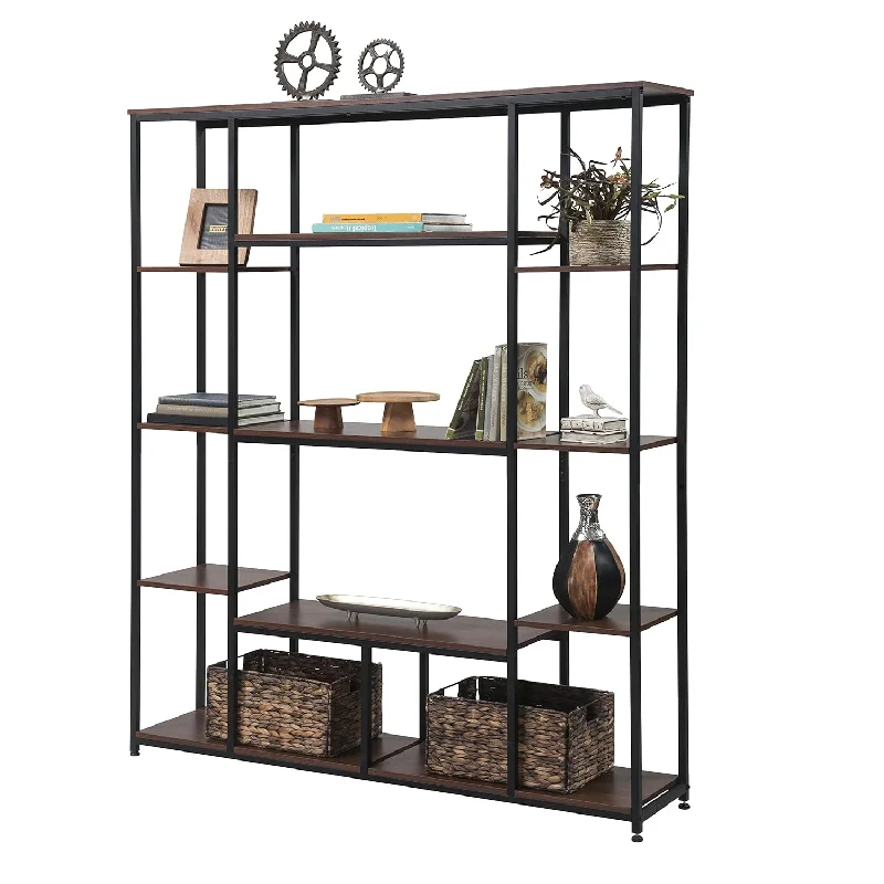 5 Tier Bookcase Tall Bookshelf For Bedroom, Modern Rustic Storage Shelf With M