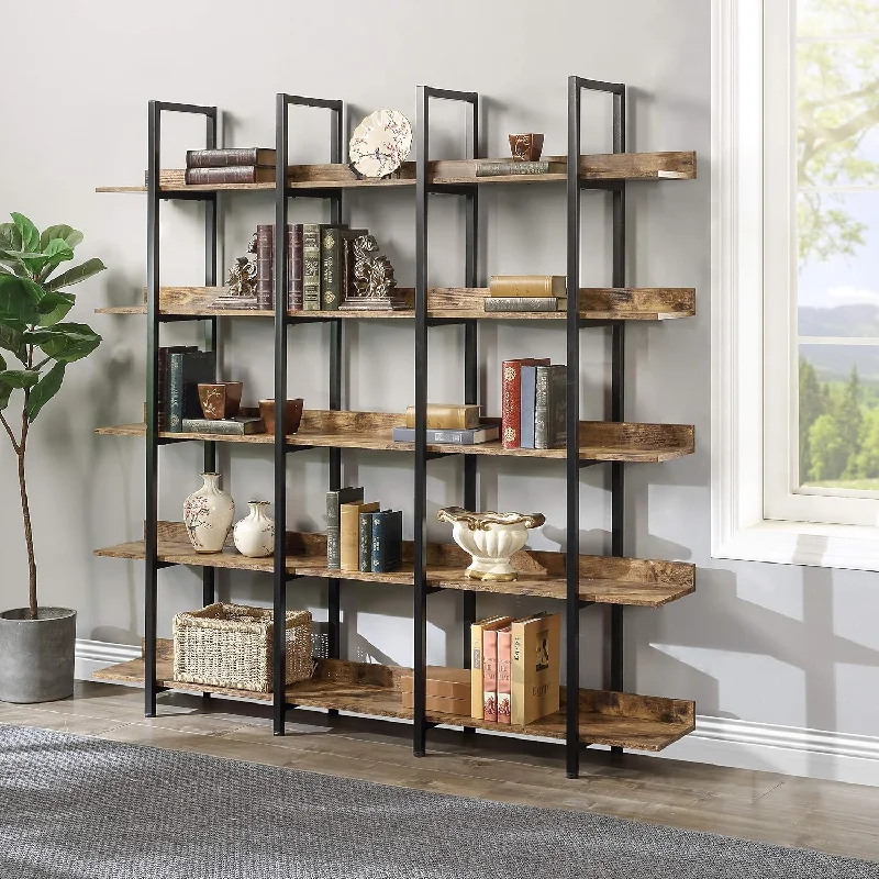 5-Tier Bookcase, Tall Industrial Bookshelf For Home Office, Storage Organizer