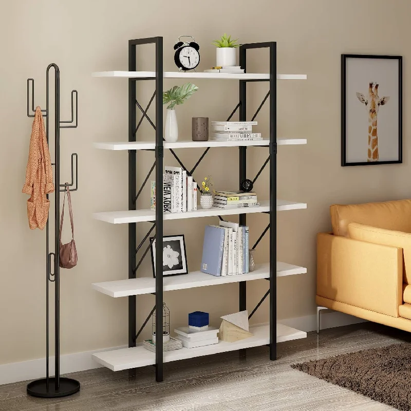 5 Tier Bookshelf, Freestanding 5 Shelf Bookcases And Bookshelves, Modern Minim