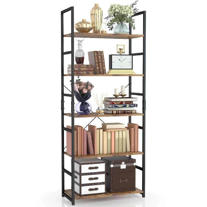 5 Tier Bookshelf, Tall Bookcase Shelf Storage Organizer, Modern Book Shelf For