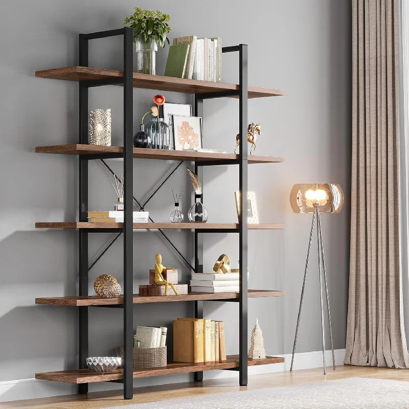 5-Tier Bookshelf, Vintage Industrial Style Bookcase 72 H X 12 W X 47L Inches,