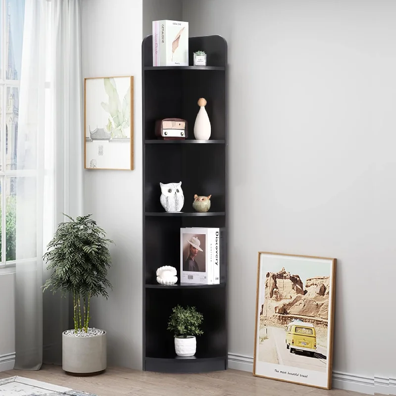 5-Tier Corner Bookshelf - 63" Tall Free-Standing Corner Bookcase In Durable Wo