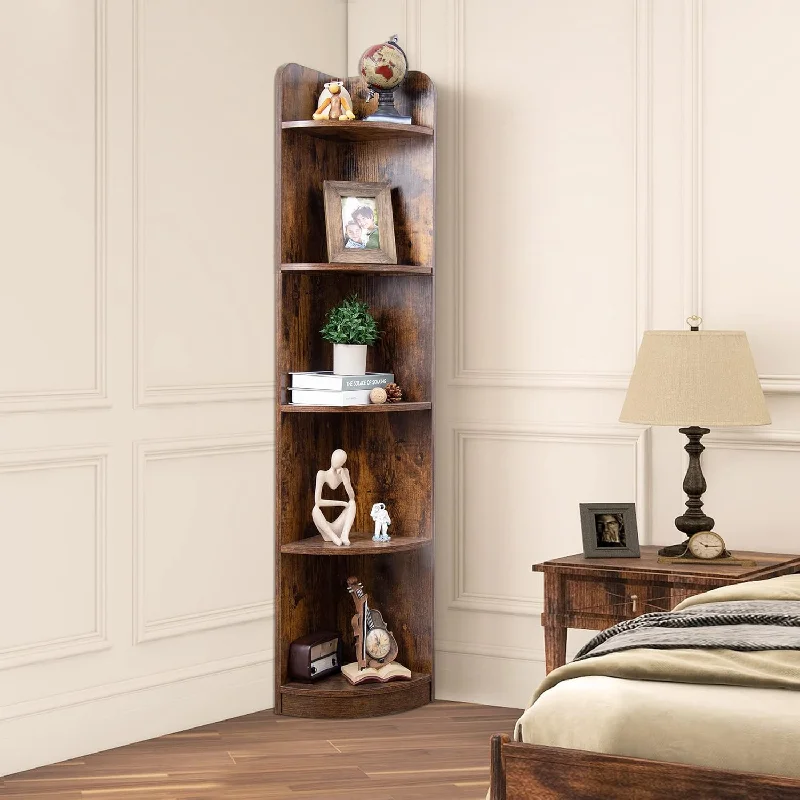 5-Tier Corner Bookshelf - 63" Tall Modern Free-Standing Corner Bookcase - Wood