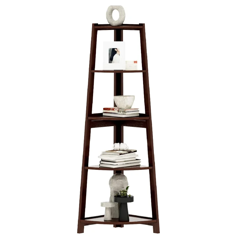 5 Tier Corner Bookshelf Corner Ladder Shelf Small Bookcase Display Storage Org