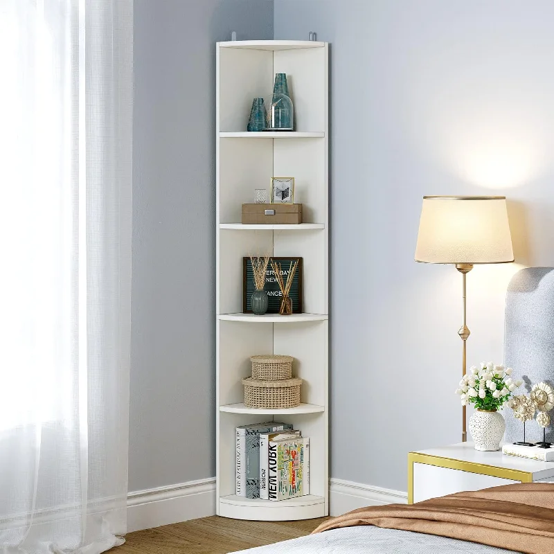 5-Tier Corner Shelf, 70.8" Tall Modern Free Standing Corner Bookshelf, 5 Shelf