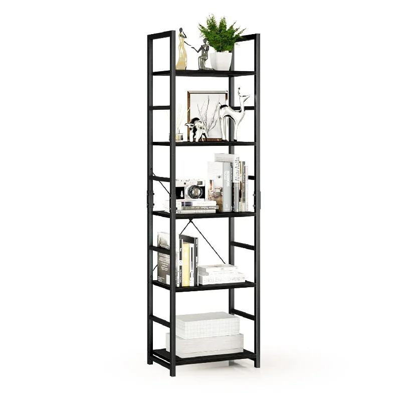 5 Tier Narrow Bookshelf, Tall Bookcase Shelf Storage Organizer, Modern Book Sh