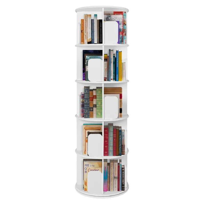 5-Tier Rotating Bookshelf, 360 Display Floor Standing Bookcase Storage Rack Fr