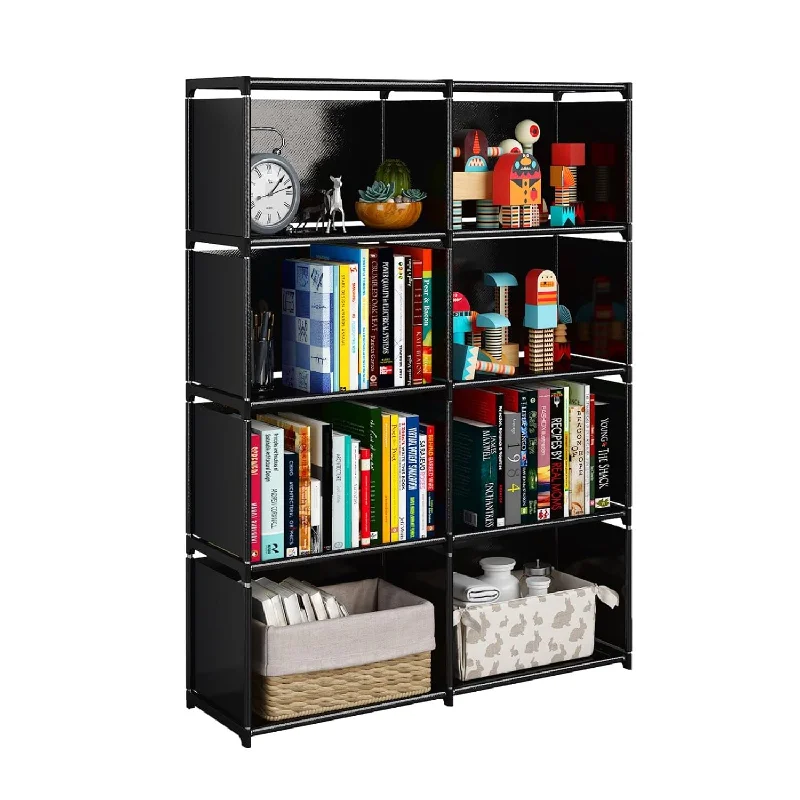 5-Tiers Portable Bookshelf With Fabric Cloth At Back, 8 Cube Closet Storage Or