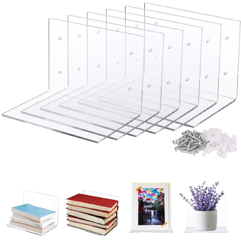 6 Pcs Invisible Floating Bookshelf For Wall, Heavy Duty Wall Mounted Book Orga