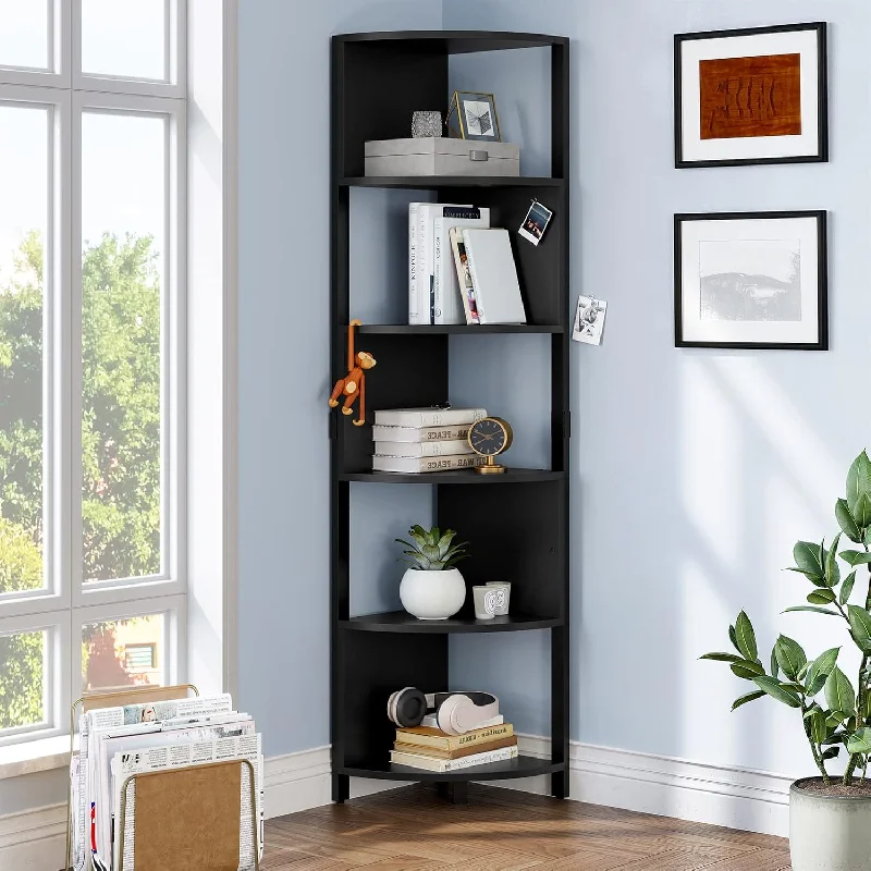 6-Tier Corner Shelf, 68.8" Tall Modern Free Standing Zigzag Corner Bookshelf,