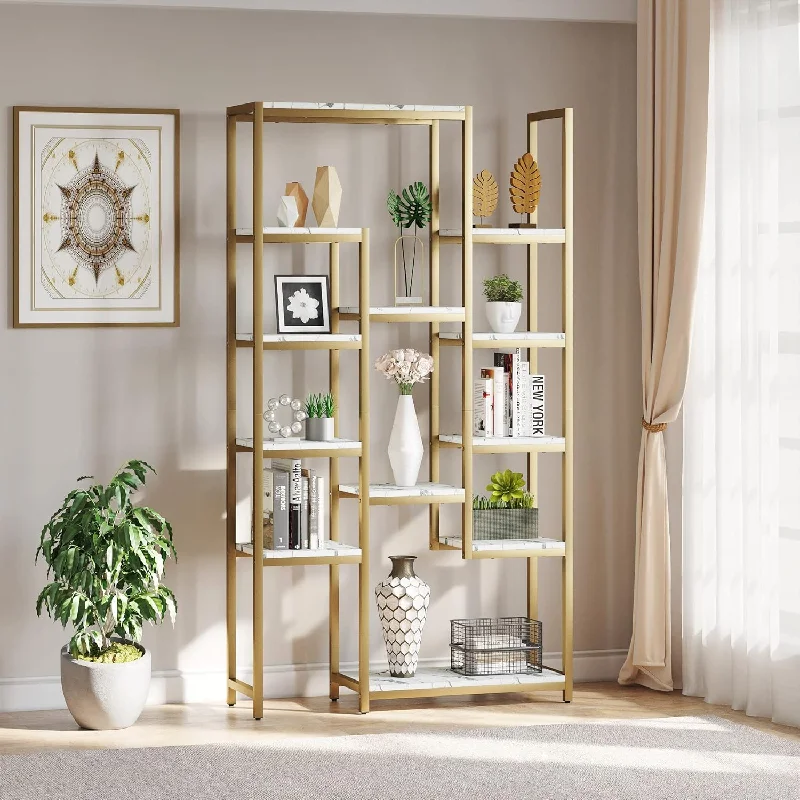 6 Tier Gold Bookshelf, 71.06” Tall Modern Free Standing Bookshelf With 12 Shel