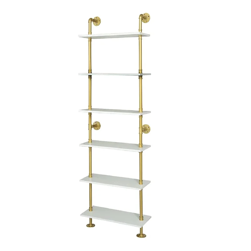 6 Tier Gold Bookshelf, White And Gold Shelves, Modern Shelves Shelf Bookcase M