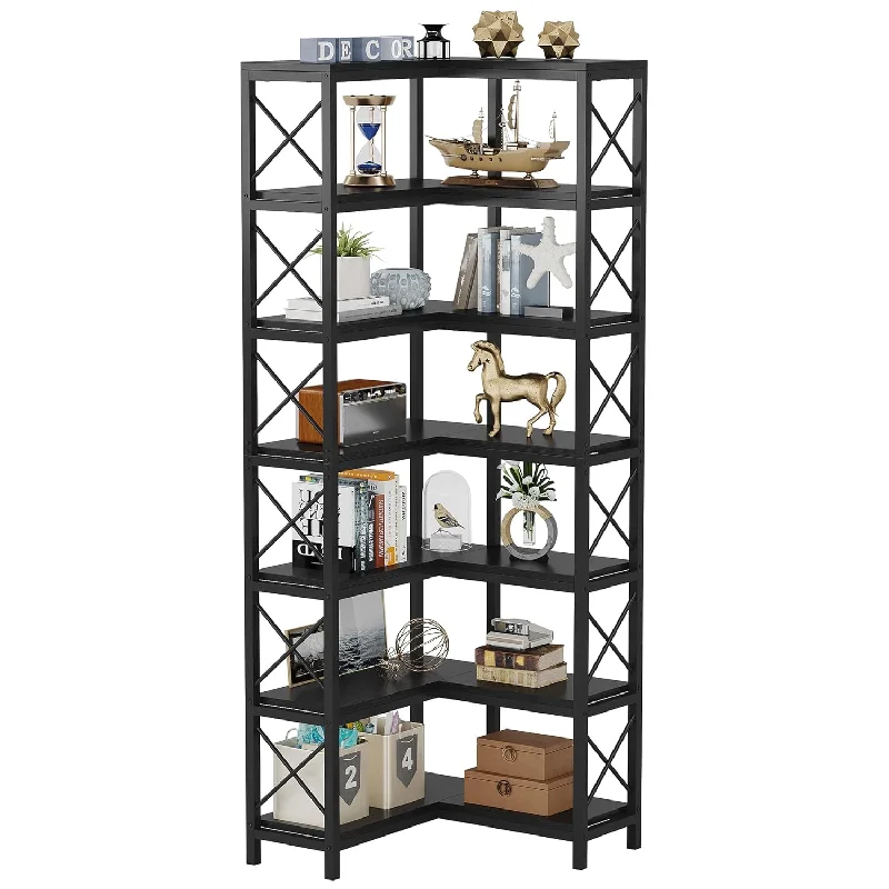 7-Shelf Corner Bookshelf Modern Corner Bookcase Corner Shelf For Living Room H