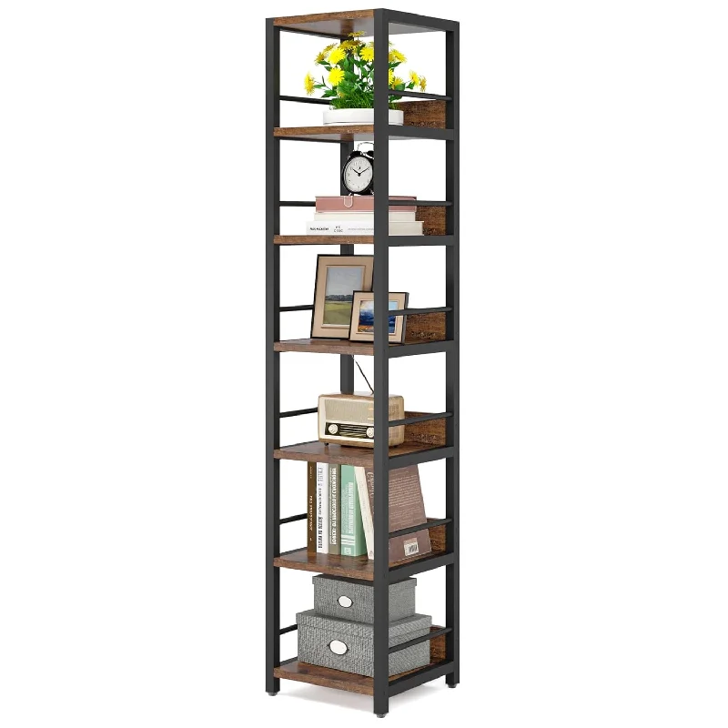 75 Inch Tall Corner Shelf, 6-Tier Narrow Bookshelf For Small Spaces, Multipurp