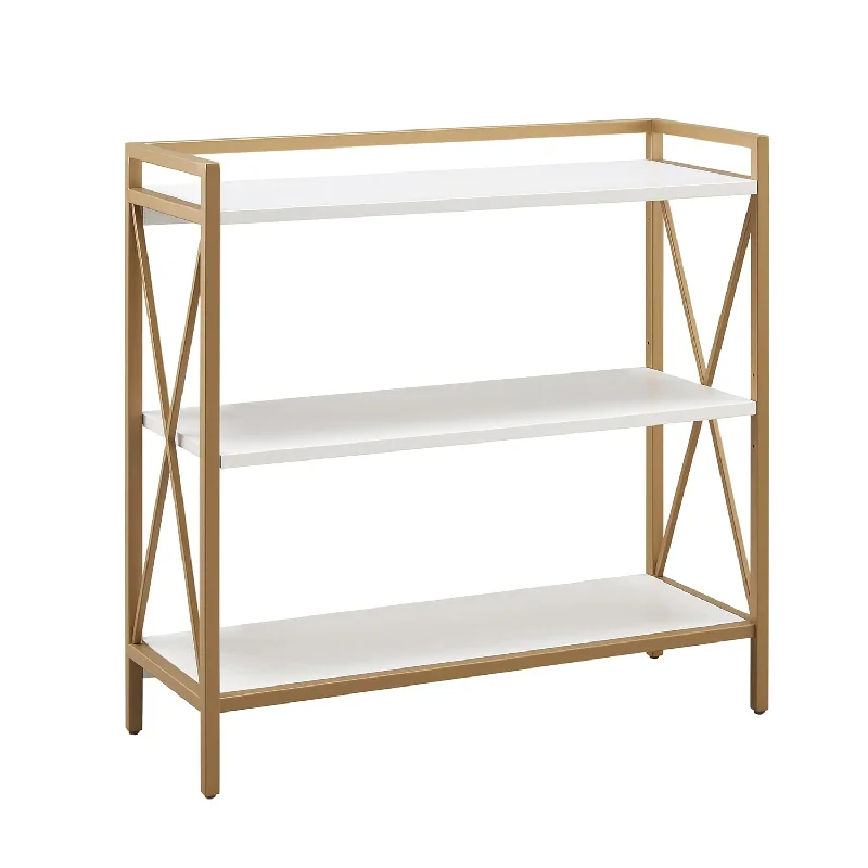 9261-Wtgl Claudette Mixed Metal And Wood Bookshelf, White/Gold