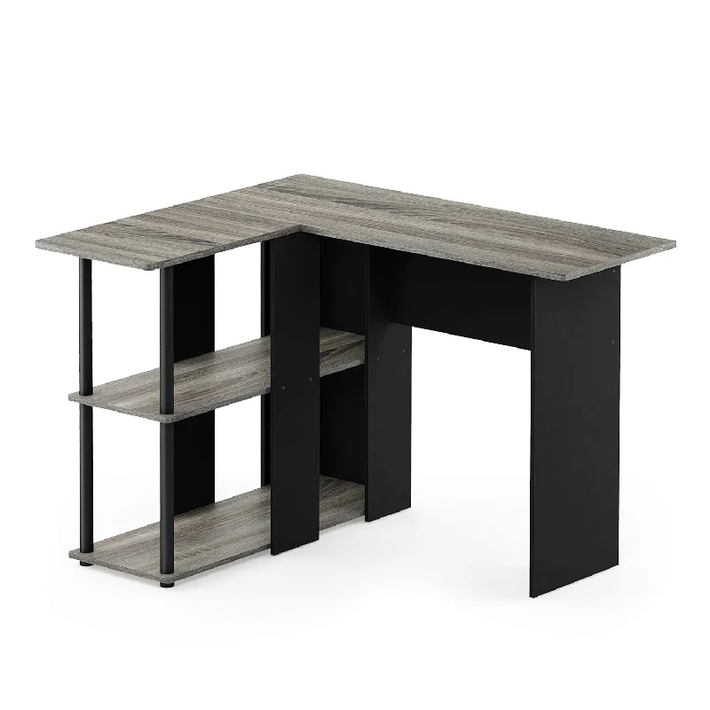 Abbott L-Shape Computer Desk With Bookshelf, French Oak Grey/Black