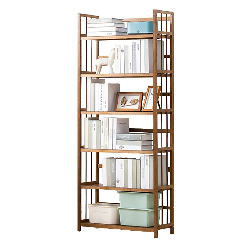 Adjustable Bamboo Open Bookshelf - Medium 6-Tier Tall Free Standing Storage Ra