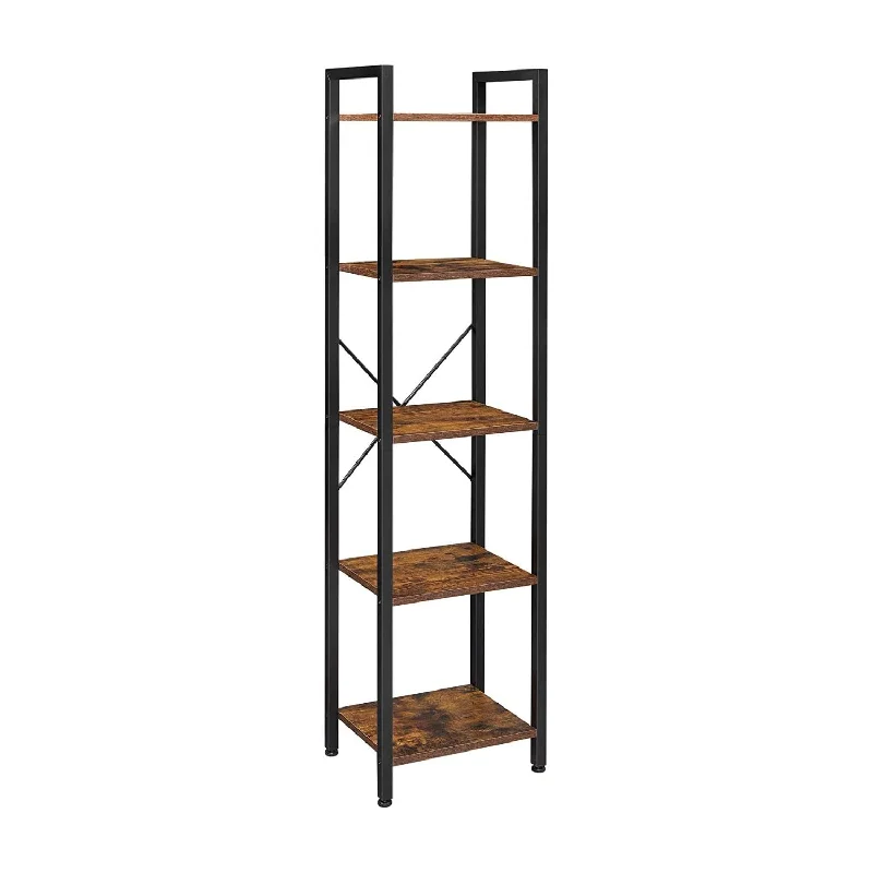 Alinru Bookshelf, 5-Tier Storage Rack With Steel Frame, For Living Room, Offic