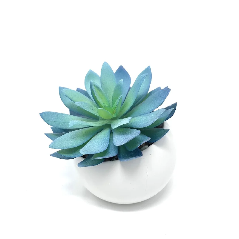 Artificial Faux Potted Mini Blue Succulent | Indoor Table Top Bookshelf Dorms