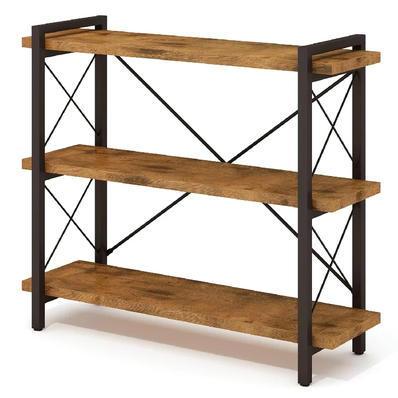 Bookshelf, 3-Tier Industrial Bookcase, Rustic Open Book Shelf, Wood And Metal