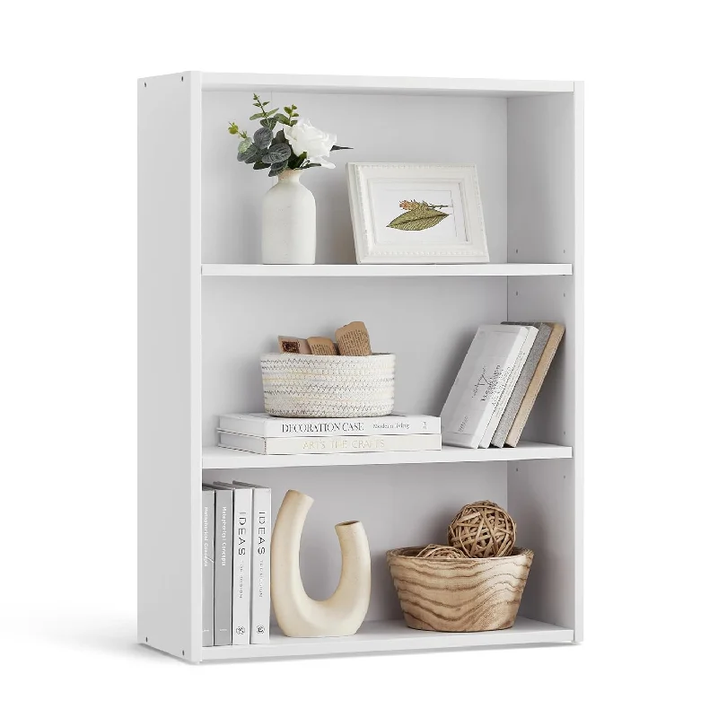 Bookshelf, 3-Tier Open Bookcase With Adjustable Storage Shelves, Floor Standin