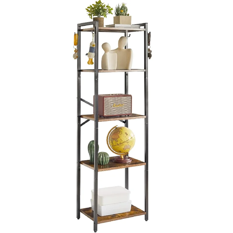 Bookshelf, 5-Tier Ladder Shelf Organizer, Narrow Shelving Unit, Corner Storage