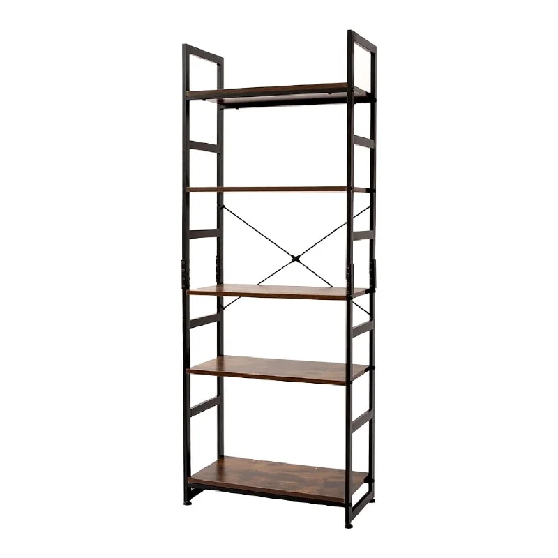 Bookshelf Rack 5 Tier Vintage Bookcase Shelf Organizer Modern Wood Look Accent