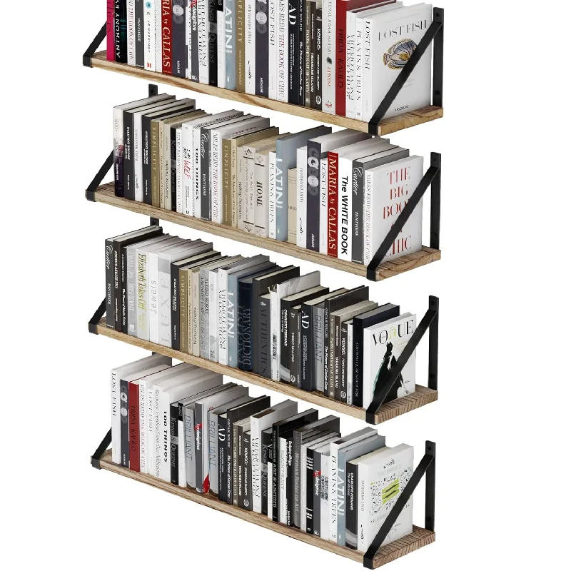 Bora Floating Shelves, 24”X6”, Set Of 4, Small Bookshelf Unit For Living Room,